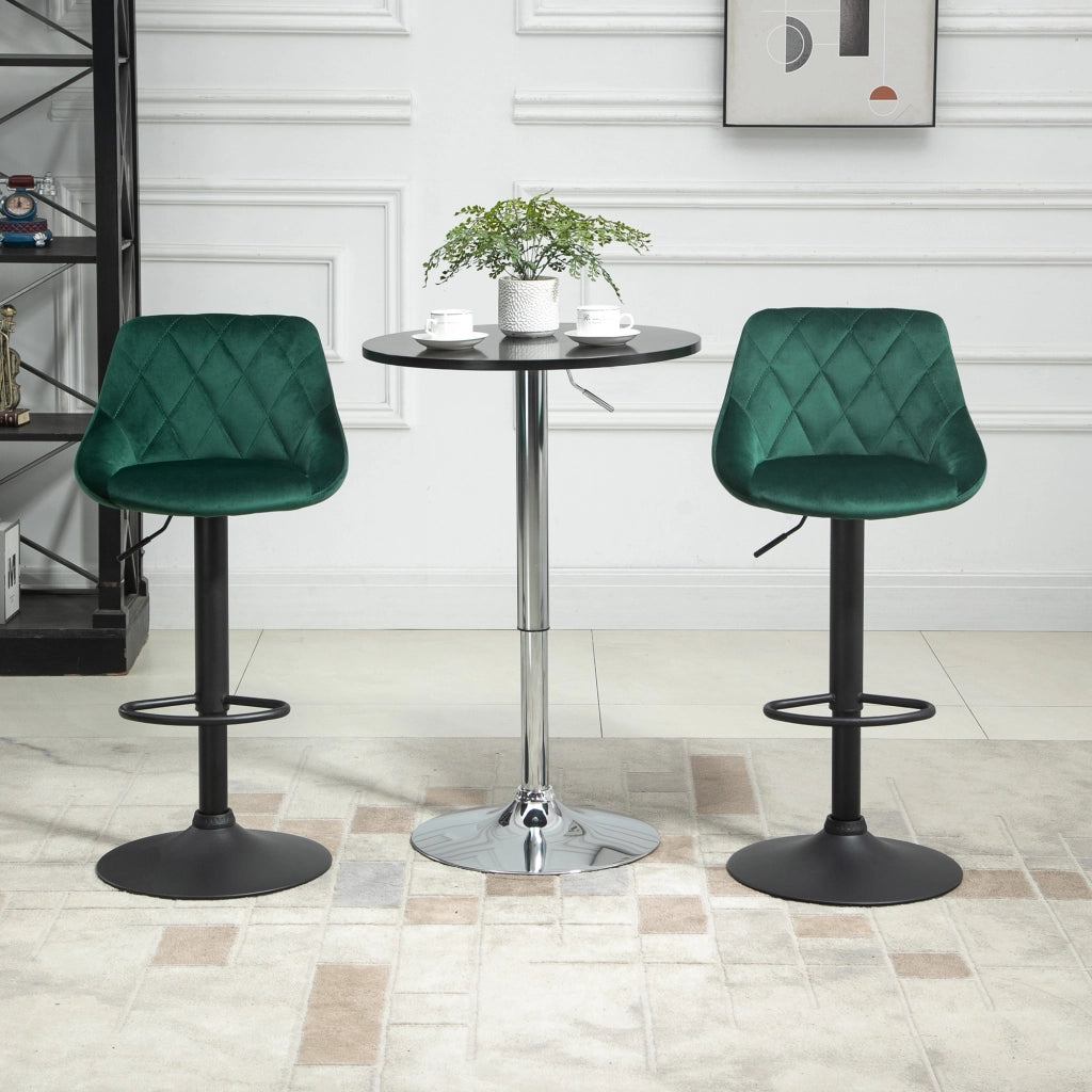 Set 2 Sgabelli Alti con Schienale e Poggiapiedi, Sgabelli da Cucina Regolabili in Velluto, Base in Metallo, 46x48x83-104 cm, Verde