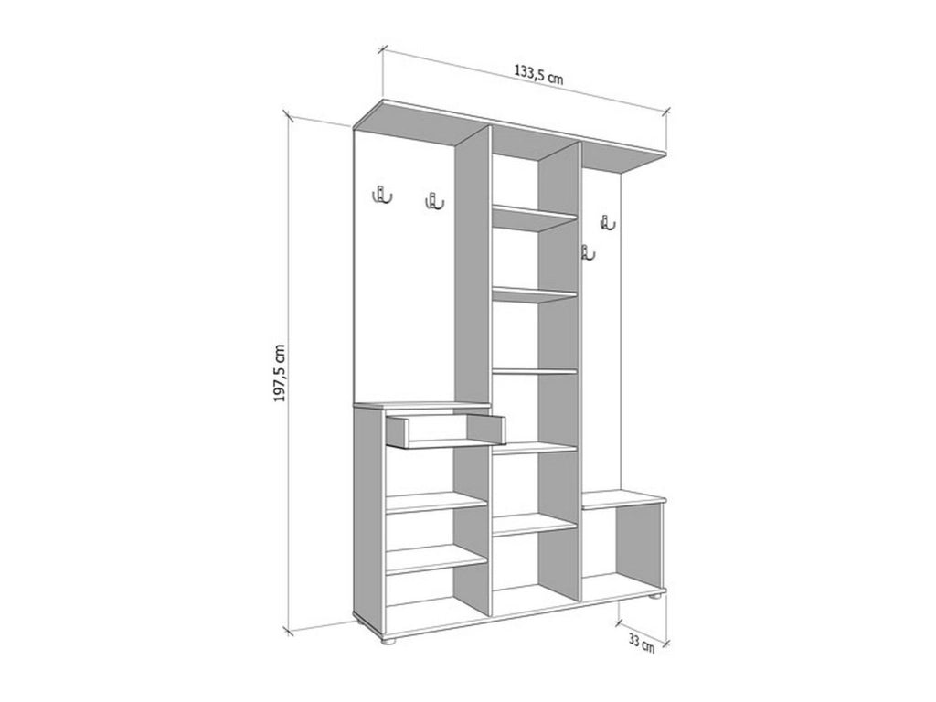 Volpara, Mobile da Ingresso Specchio Incluso, 133.5x33x197.5h cm Marrone Rovere