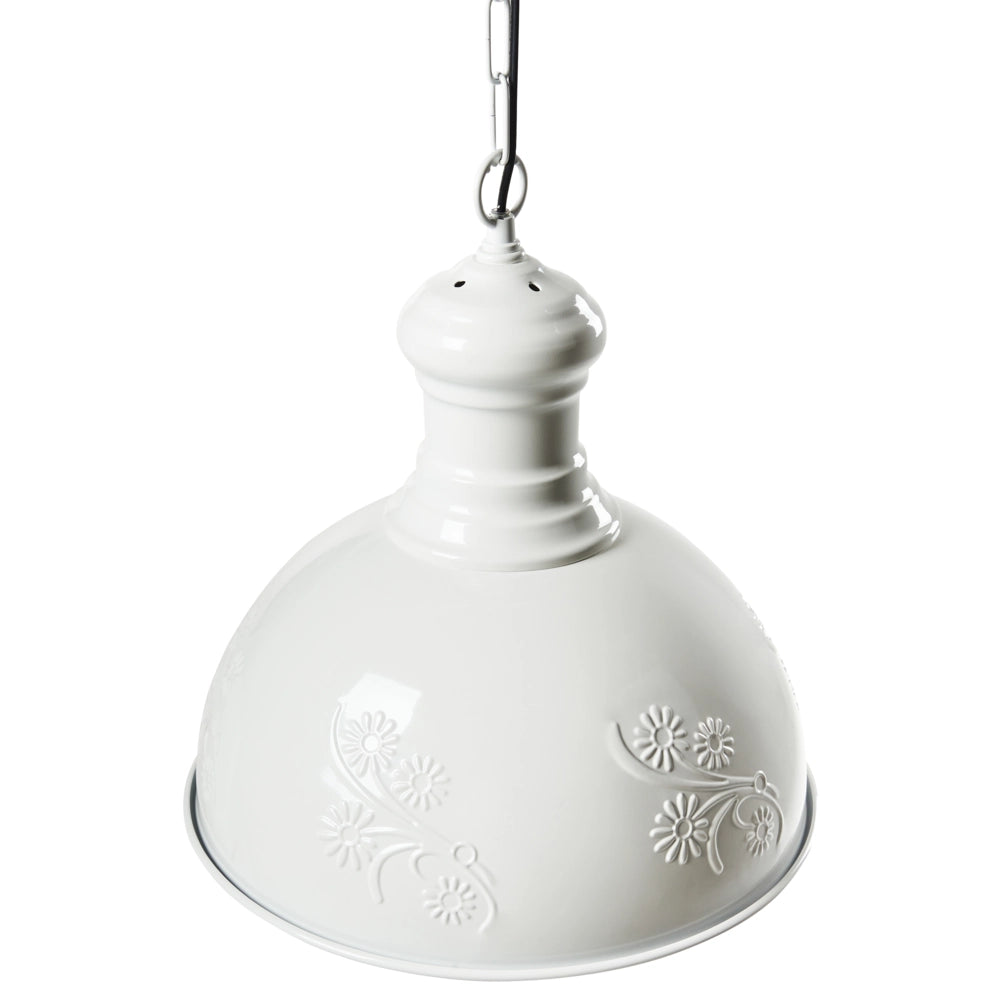 Lampada a Sospensione in Metallo Bianco Sporco Forma Rotonda Ornamenti Floreali Industriali