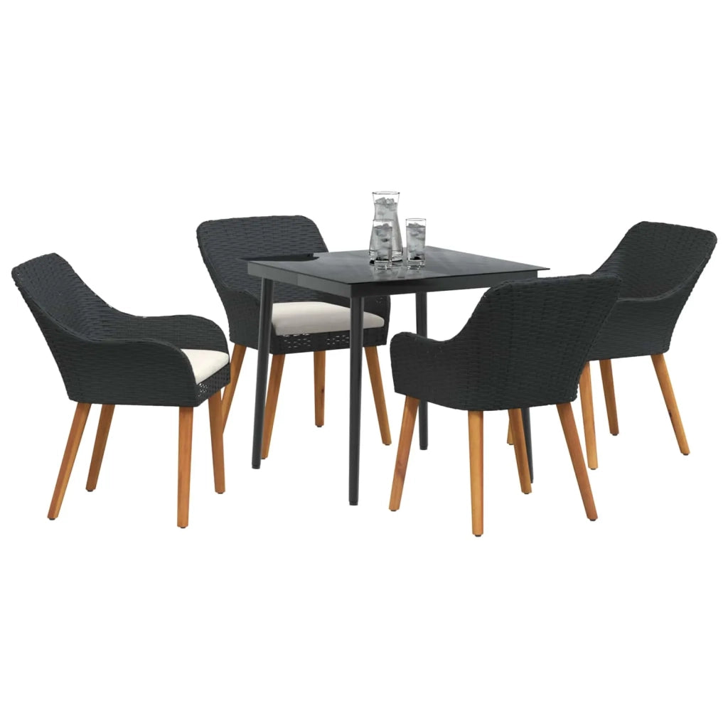 Set da Pranzo per Giardino con cuscino 5 pcs Nero polyrattan