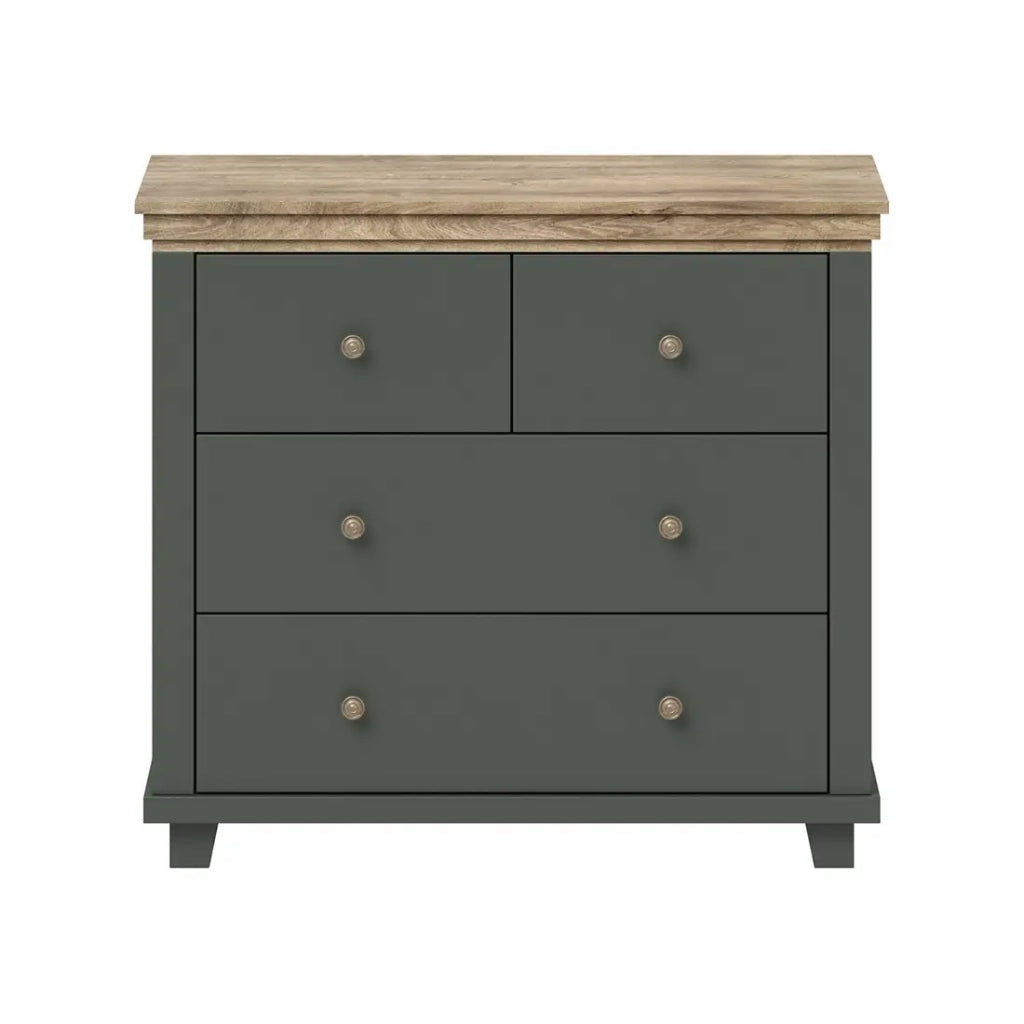 Cassettiera design con 4 cassetti. Colore verde kaki e quercia. Collezione ASSIA.