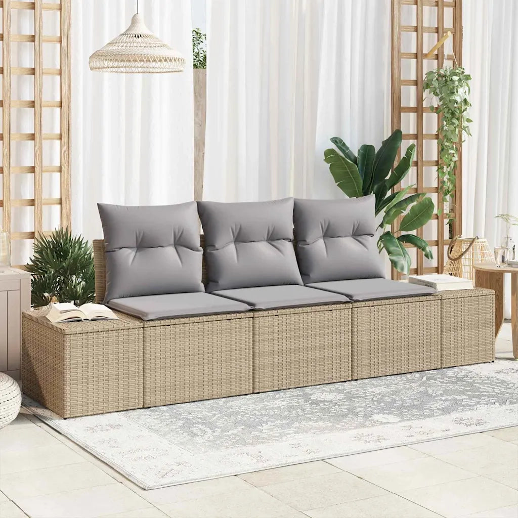 Set di divani con cuscino 3 pz | Set Salotto da Giardino Beige polyrattan
