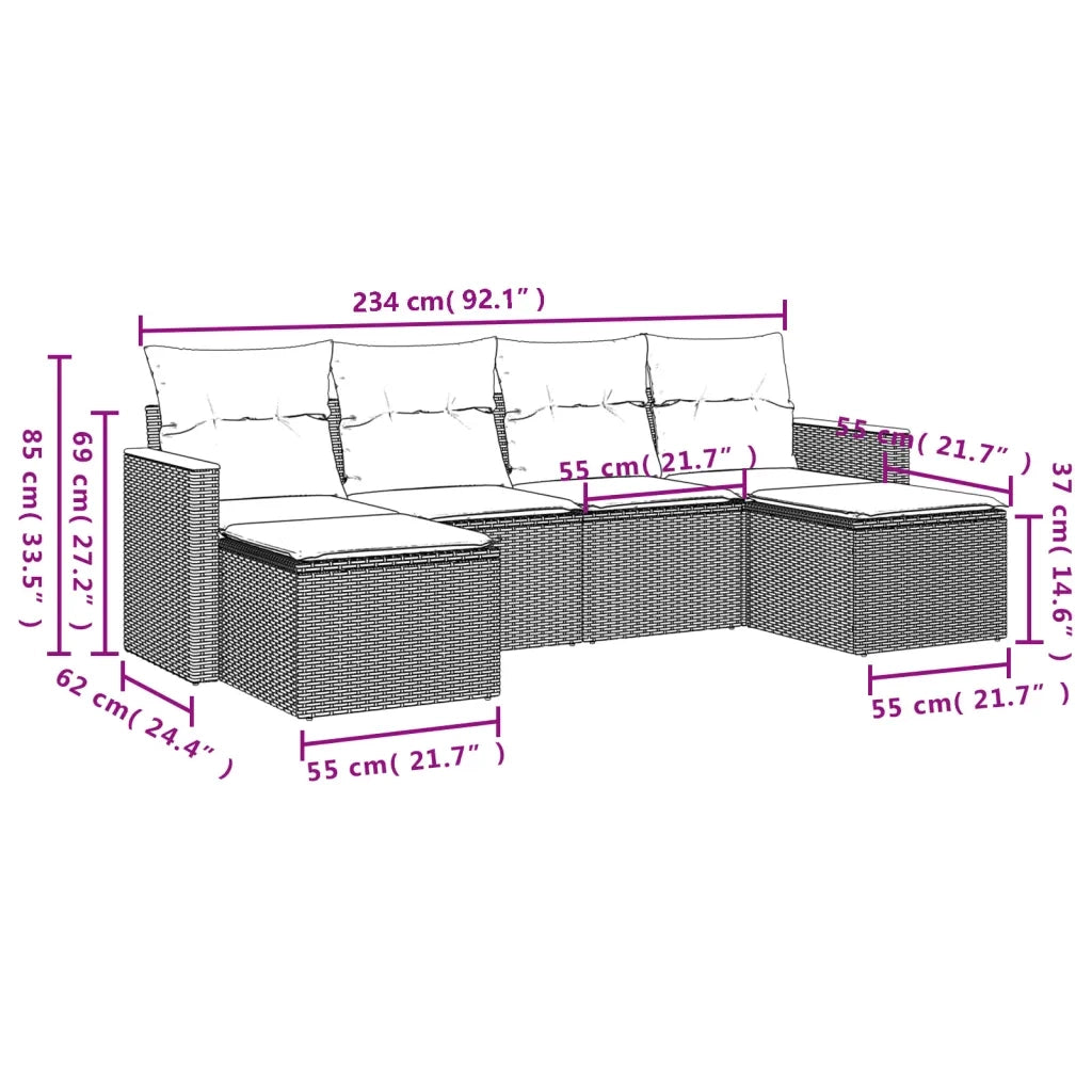 Set Divano da Giardino 6 pz con Cuscini Grigio in Polyrattan 3258623