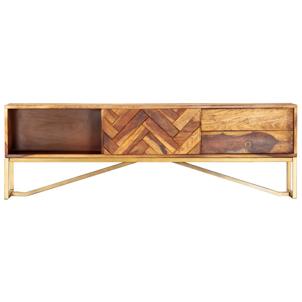 Mobile porta TV multimediale mensola per TV credenza per TV per sala da pranzo soggiorno camera da letto 140 x 30 x 45 cm legno massello di sheesham marrone 02_0025914