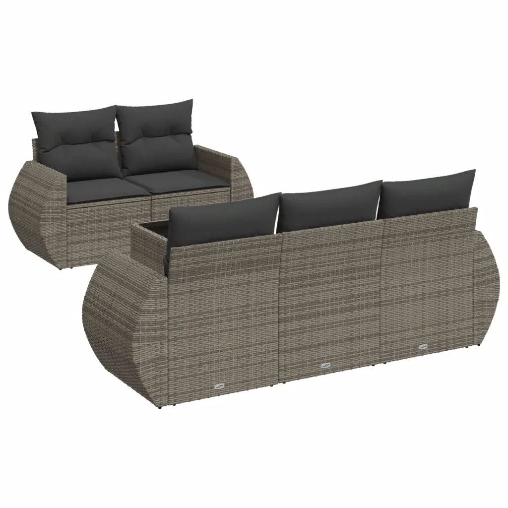 Set Divano da Giardino 6 pz con Cuscini Grigio in Polyrattan