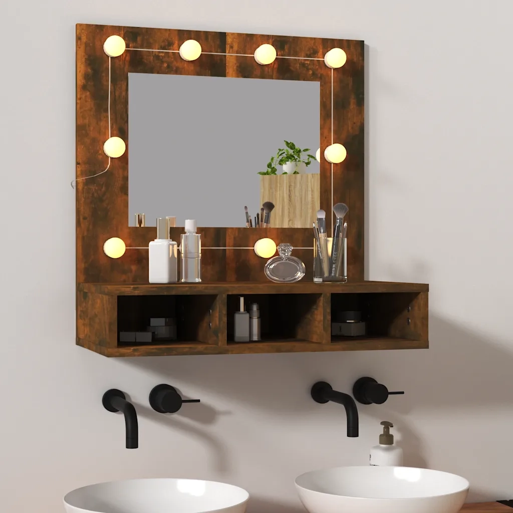 Mobile a Specchio | Armadio da bagno con LED Rovere Fumo 60x31,5x62 cm