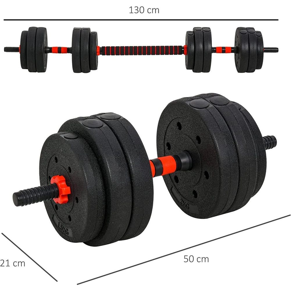 Set Manubri da 25kg (4x2.5kg+4x2kg+4x1.5kg) Bilanciere Pesi Fitness Rosso e Nero