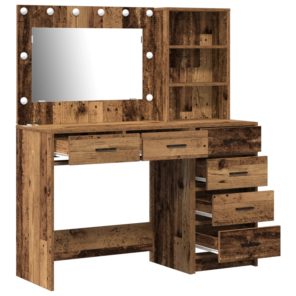 Set da Toeletta di 2 Pezzi con LED in Legno Vecchio