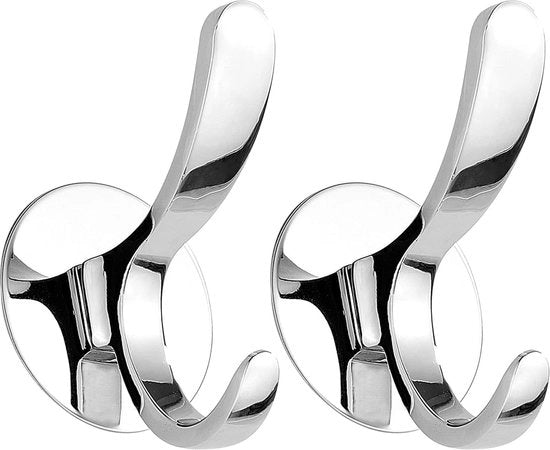 Haken per asciugamano, senza foratura, hanger per abbigliamento, acciaio inox, finitura lucidata, asciugamani, 2 pezzi, argento
