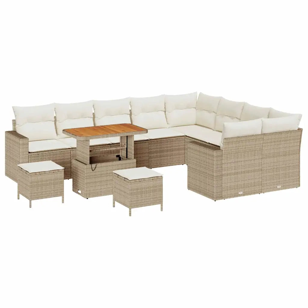 Set Divano da Giardino 12 pcs Beige polyrattan