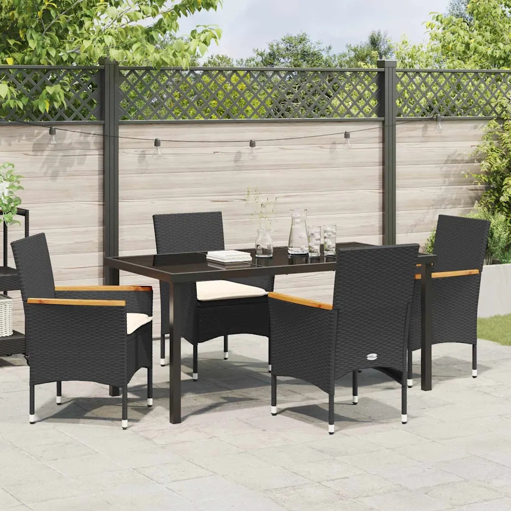 Set da Pranzo per Giardino con cuscino 5 pcs Nero polyrattan