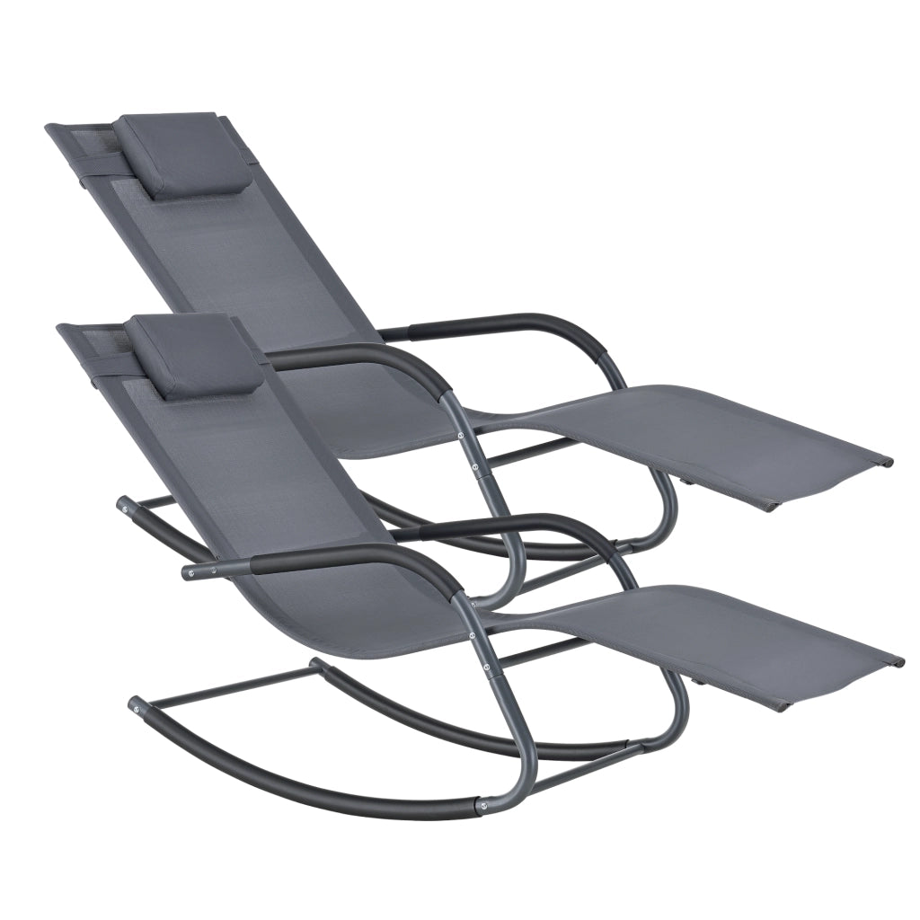 Set Caracena di 2 Sedie Sdraio a Dondolo da Giardino 147 x 63 x 89 cm -  Grigio Scuro [en.casa]