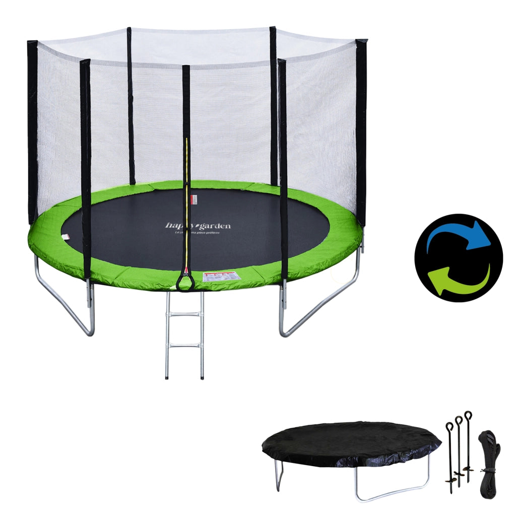 Premium Pack Trampolino 180 cm reversibile verde/blu CAIRNS + rete, scala, copertura e kit di ancoraggio