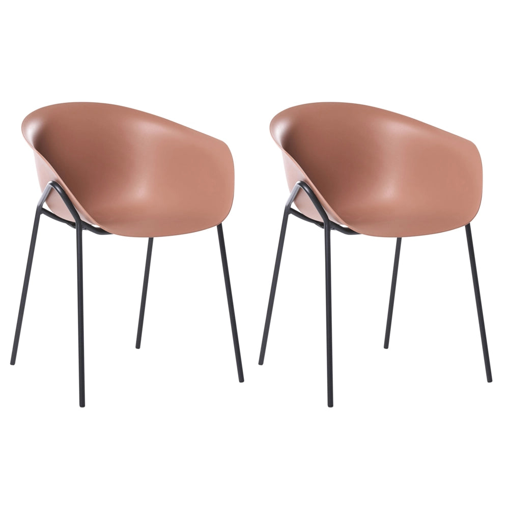 Set di 2 sedie da giardino con seduta in plastica e gambe in metallo nero e marrone resistenti alle intemperie moderne