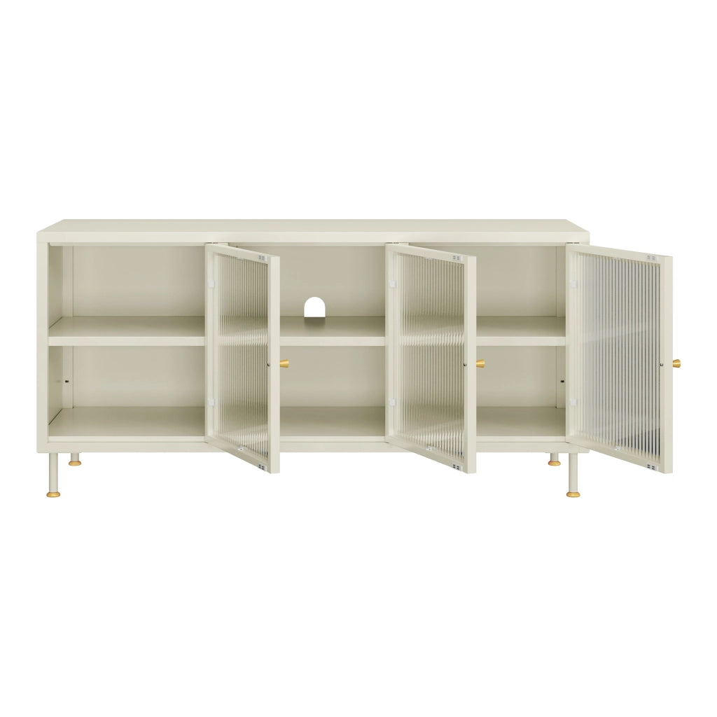 Mobile TV in Acciaio Lindau con Vetrina 120x40x59 cm Bianco Crema [en.casa]