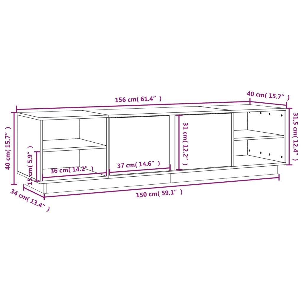 Mobile Porta TV Bianco 156x40x40 cm in Legno Massello di Pino 814455