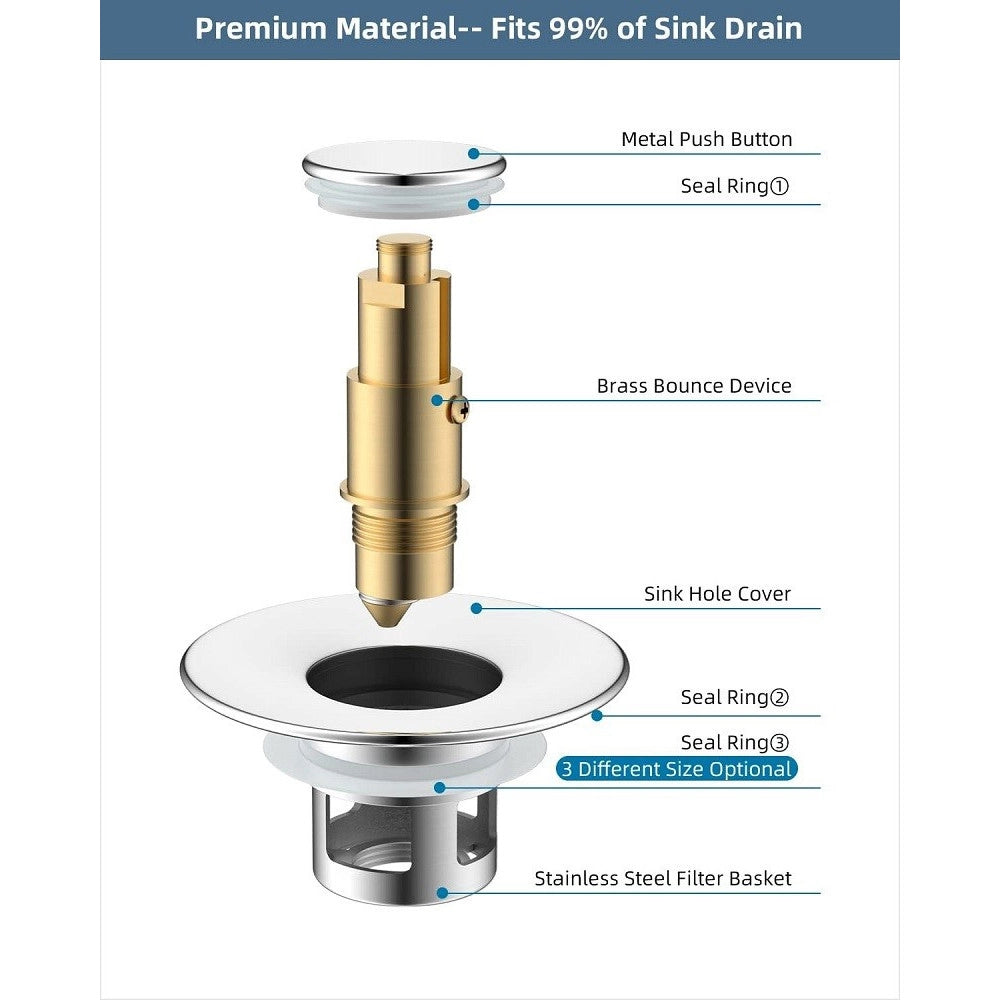 Trade Shop - Tappo Pop Up Per Piletta Lavandino Bidet Lavabo Bagno Filtro Valvola Click Clack -