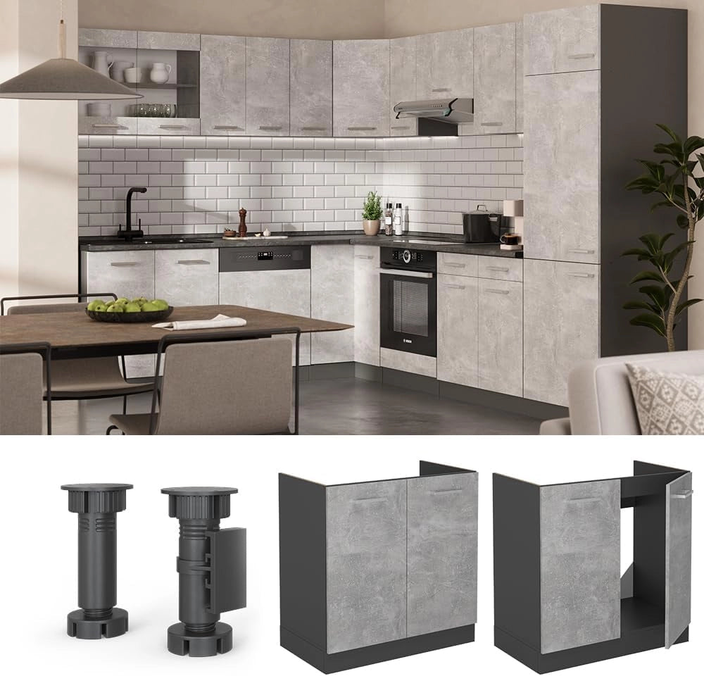Mobile lavello cucina R-Line, Calcestruzzo, 80 cm, PL Antracite