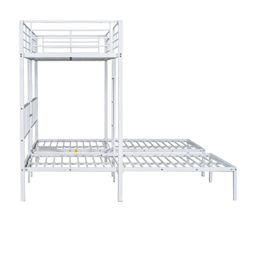 OKWISH Letto a Castello 90×200 cm, Letto 3 Posti con Scala, Sponde di Sicurezza e Tavolo, senza Materasso, in Metallo, Bianco