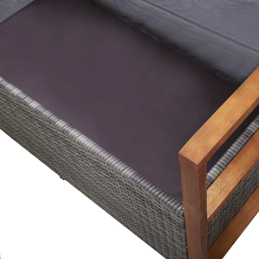 Cassapanca-Panca con Contenitore-Baule 115 cm in Polyrattan e Legno Massello Acacia Grigia