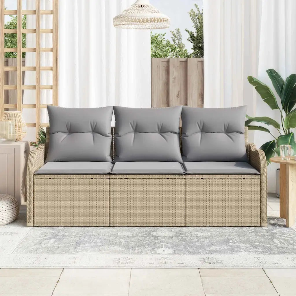 Set Divano da Giardino con cuscino 3 pz | Set Salotto da Giardino Beige polyrattan
