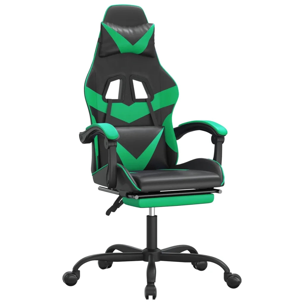 Sedia da Gaming | Sedia da e-sports con Poggiapiedi Nero e Verde in Similpelle