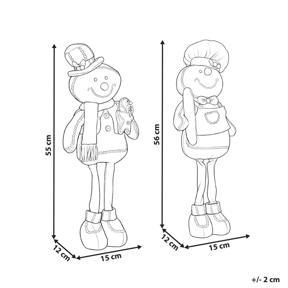 Set di 2 statuette decorative in tessuto marrone, peluche in piedi con l'Omino di Pan di Zenzero