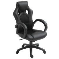Sedia da Gaming ad Altezza Regolabile, Sedia da Ufficio con Funzione a Dondolo, Girevole e Reclinabile, 71x61x108-118 cm, Nera
