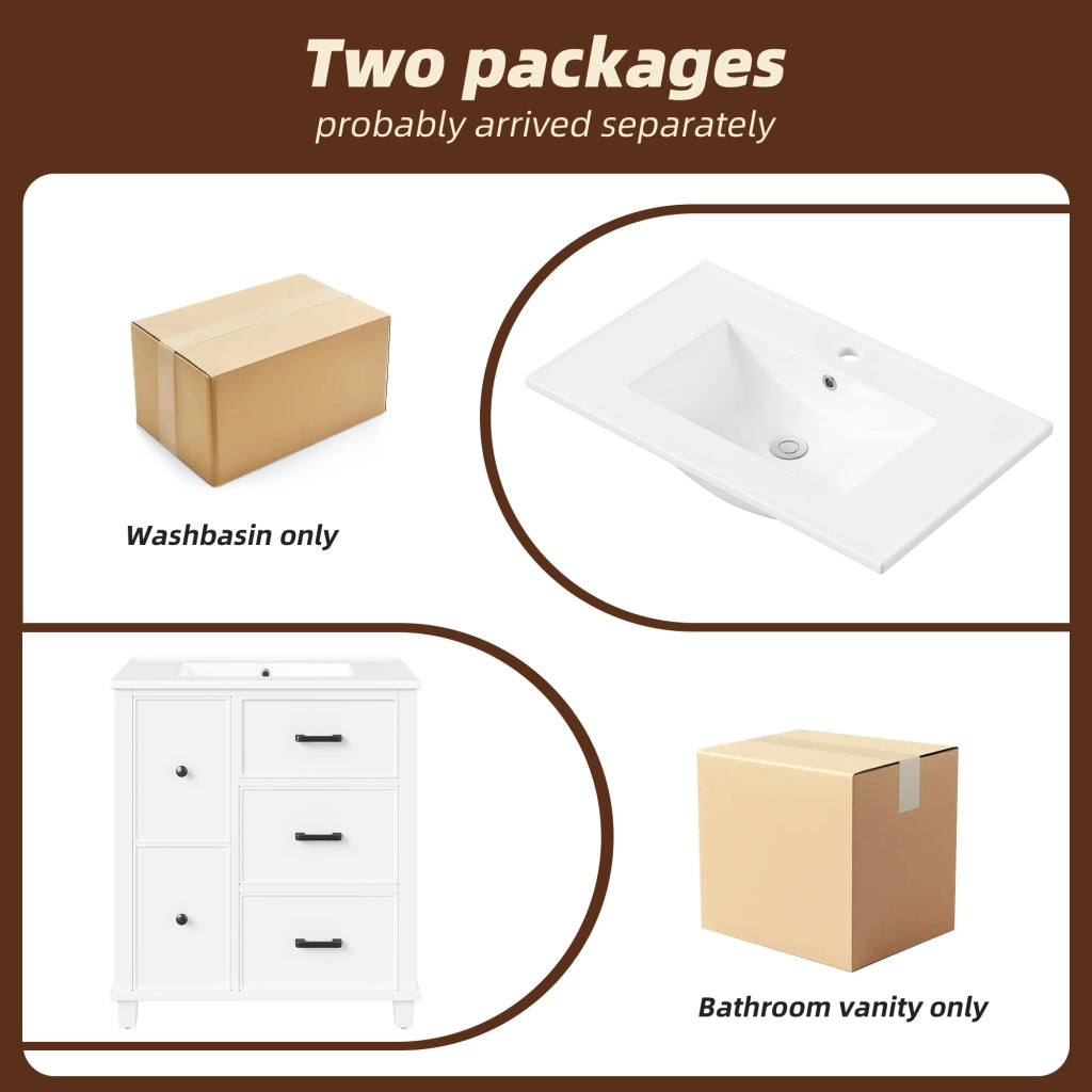 Mobile sottolavabo con lavabo in ceramica integrato 4 cassetti e 1 ribalta MDF bianco 76,5 × 47 × 83,5 cm