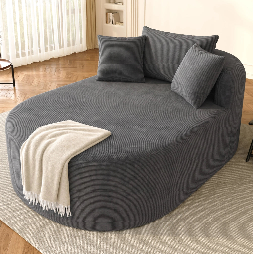 Poltrona relax ovale compatta in tessuto corduroy grigio scuro; 170 x 112;5 x 83 cm