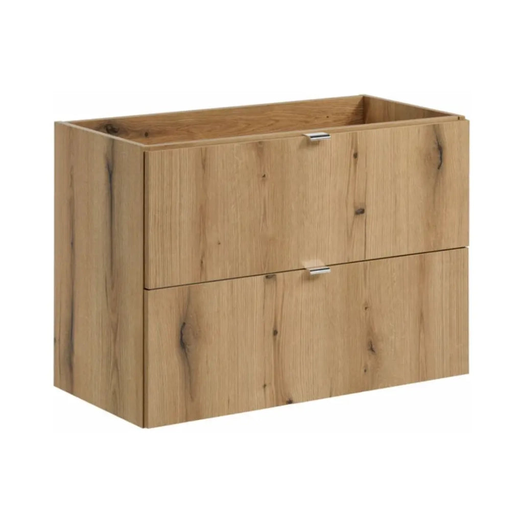 Set VANO effetto quercia e nero 80cm: mobile sotto lavabo con cassetti + piano per lavabo + lavabo da appoggio nero scanalato
