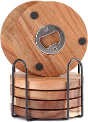 Sostegni in legno, set da 6 pezzi, sostegni in vetro, legno con apripettti, sostegni rotondi in legno per bicchieri con contenitore, per bevande, bar, bicchieri, vetro, sostegni da tavolo, sostegni per bevande