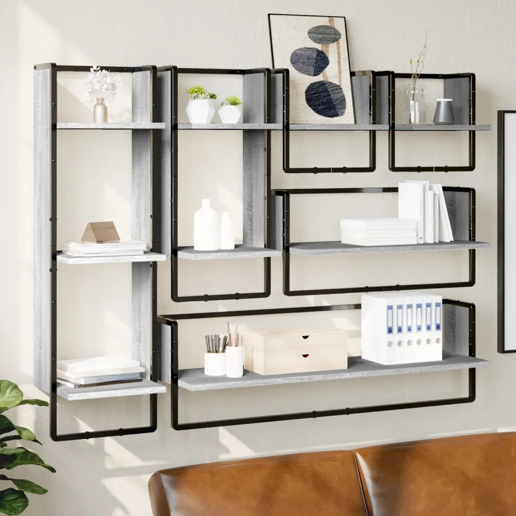 Set Mensole Parete con Aste 6pz Grigio Sonoma Legno Multistratocod mxl 107803