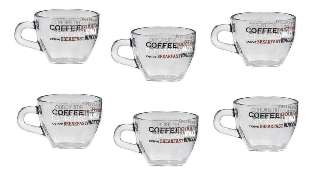 Set 6 Tazzine Tazze Caffè in Vetro Brazil Writings 75 cc