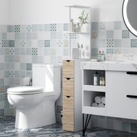 Mobile Colonna Bagno Salvaspazio  15x33x136 cm con Armadietto e Ripiani Legno e Bianco