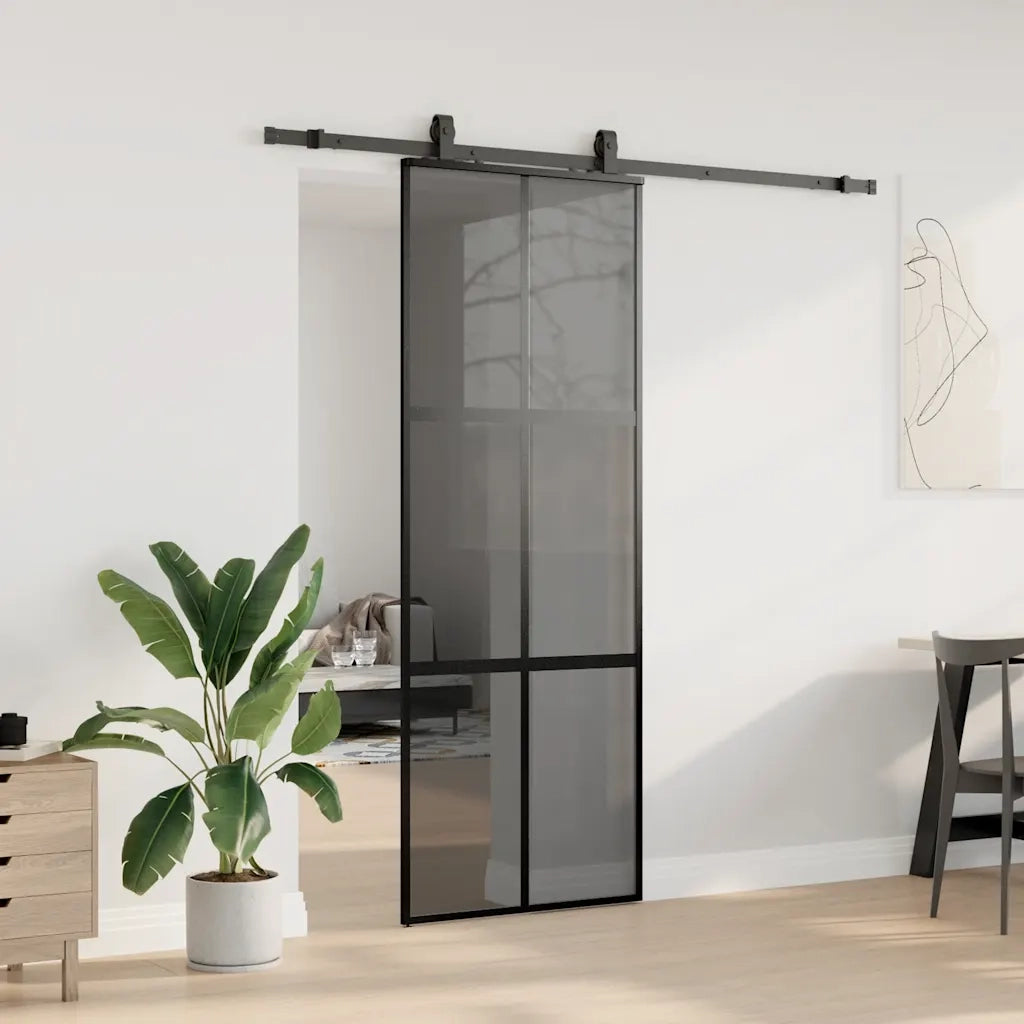 Porta Scorrevole Set Ferramenta Nera 76x205 cm Vetro Temperato