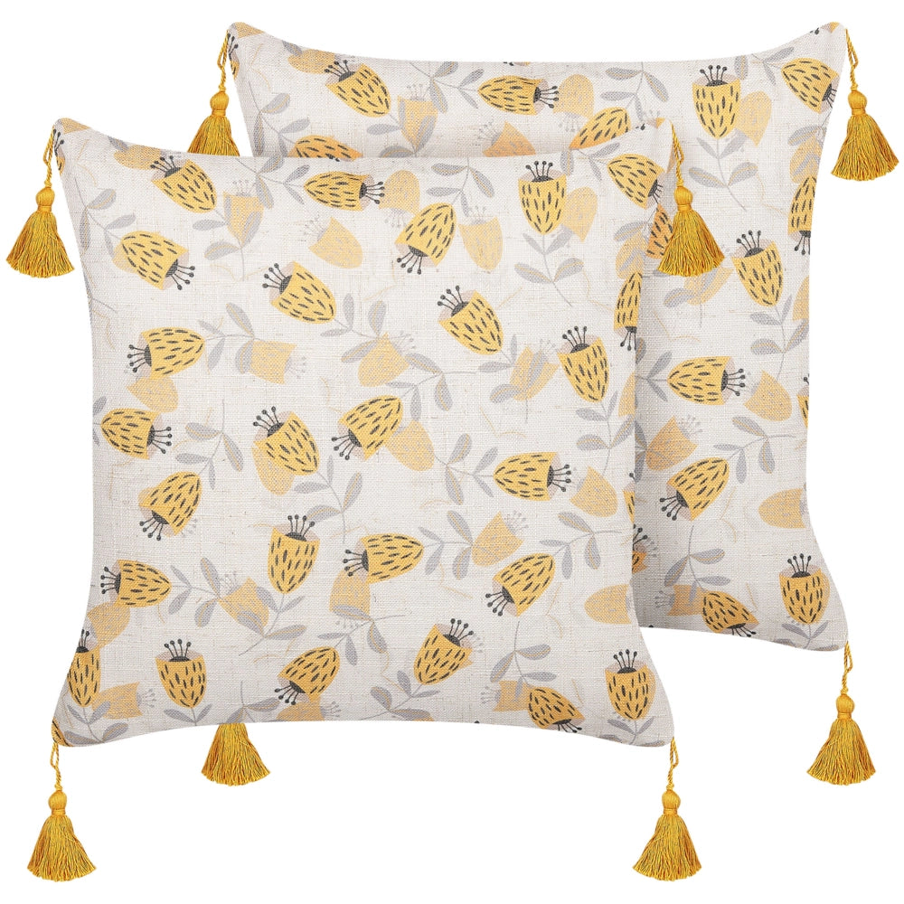 Set di 2 cuscini in poliestere di colore giallo e beige 45 x 45 soggiorno camera da letto