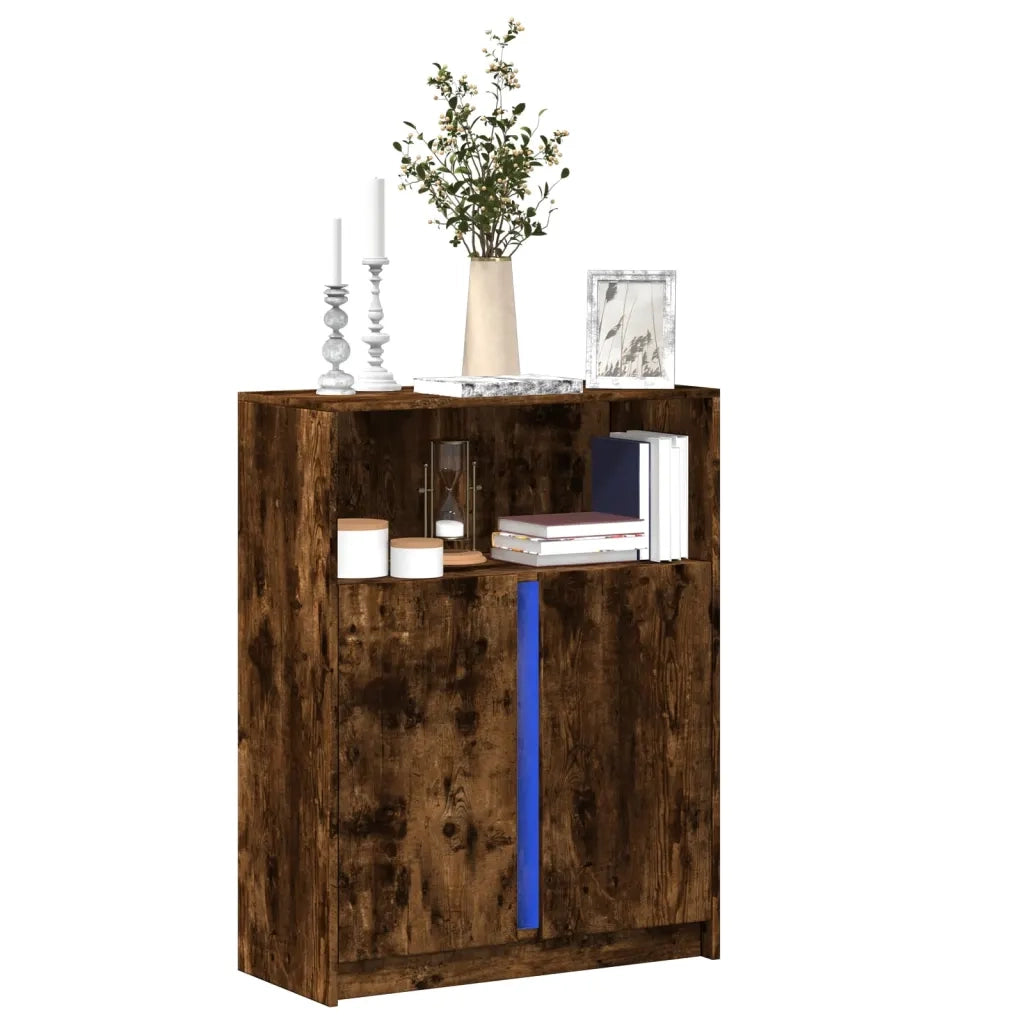 Credenza | Madia | Buffet da pranzo | Armadio da pranzo con LED Rovere Fumo 77x34x100 cm in Legno Multistrato