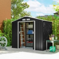 Casetta da Giardino Porta Utensili in Lamiera con Porte Scorrevoli, 213x130x185cm, Grigio Scuro
