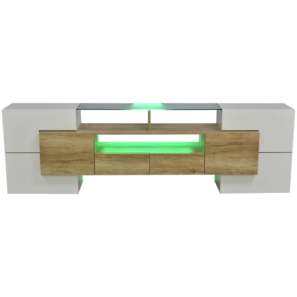 MOBILE TV 200x35x60 cm MDF Bianco lucido e colore legno con LED