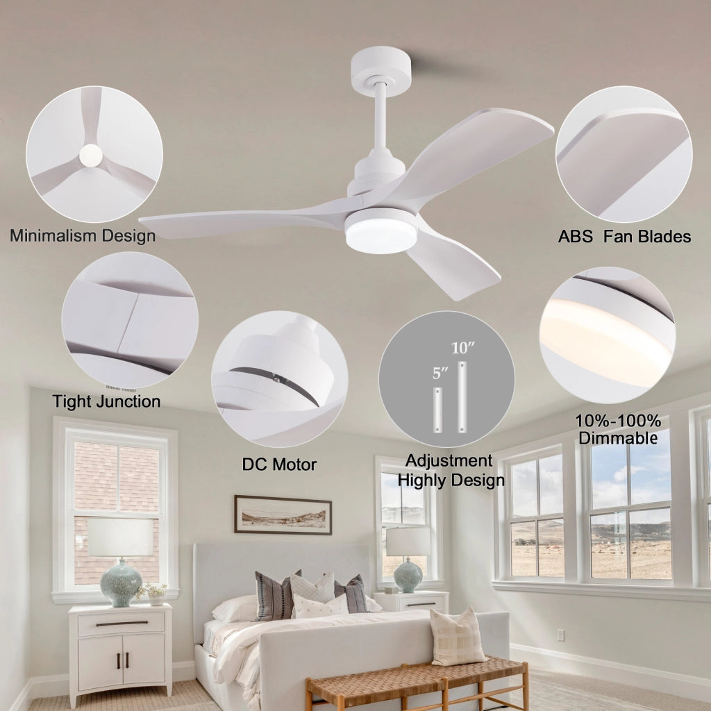 Ventilatore da soffitto bianco moderno 42 pollici con luce e telecomando, bestseller, design elegante, motore DC silenzioso reversibile