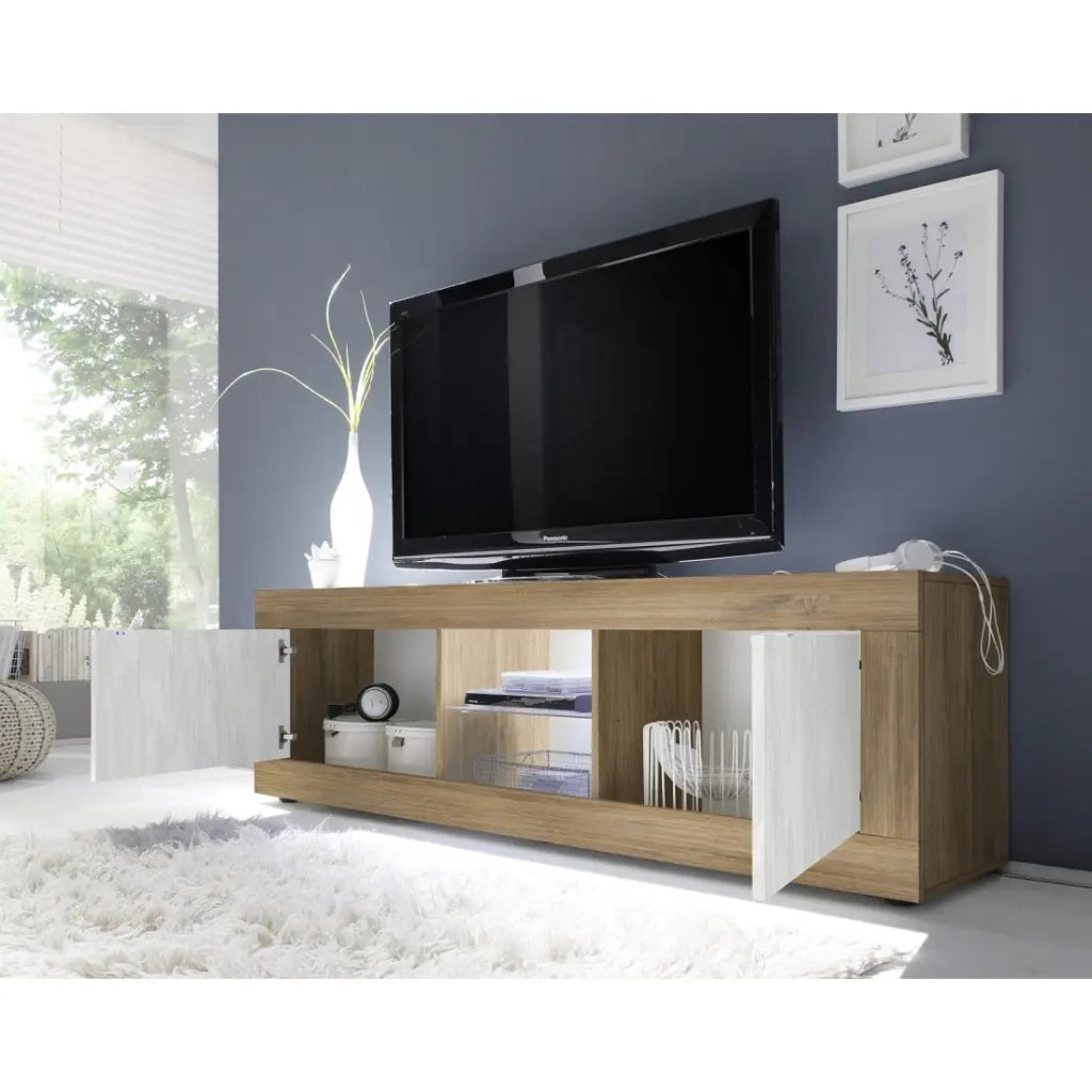 Mobile TV 2 porte senza illuminazione ACCESS. Colori bianco e rovere scuro.