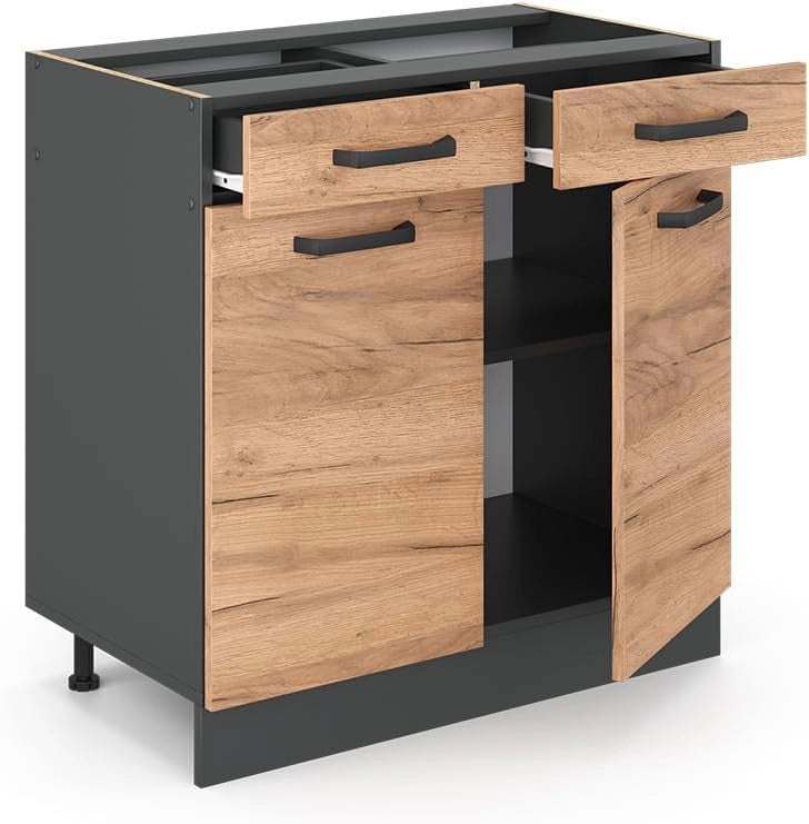 mobiletto base per cucina R-line, Quercia dorata/Antracite, 80 cm senza piano di lavoro