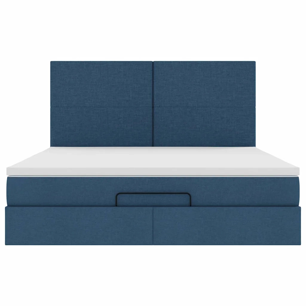 Struttura Letto Pouf con Materasso Blu 160x200 cm in Tessuto 3313091