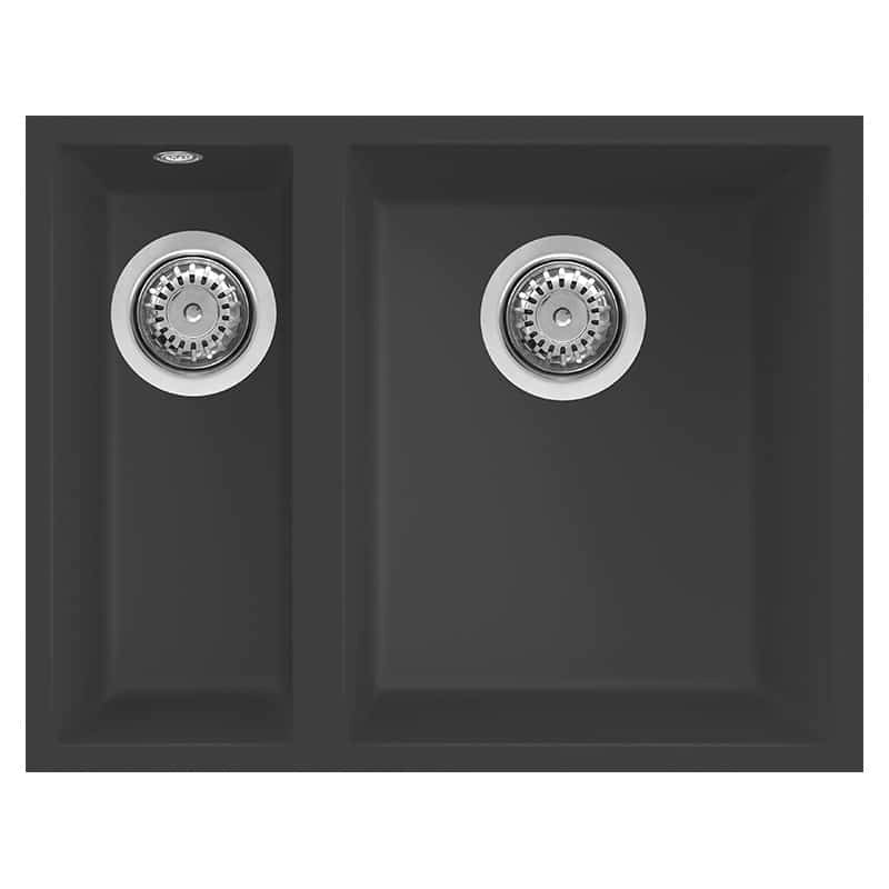 Lavello Elleci Incasso 2 vasche 56x44 Quadra 150 Sottotop Granitek Antracite LGQ15059BSO