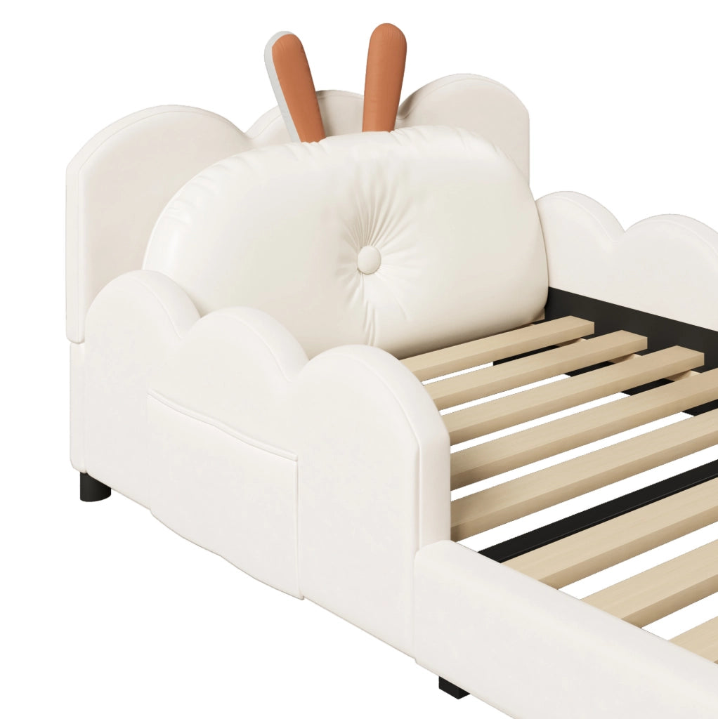 Letto imbottito 90x200 cm beige con cuscino testiera a forma di coniglio