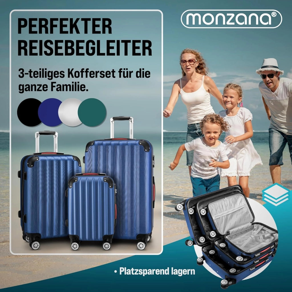® Set di Valigie 3 Pezzi con Lucchetto Organizer Cinghia Maniglie Ruote Doppie Piedi Trolley Rigido M-L-XL