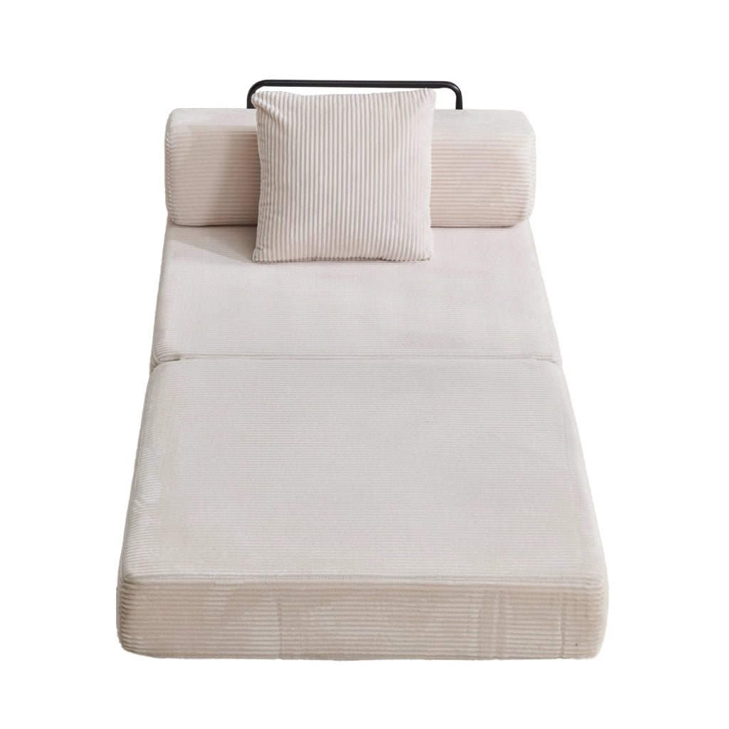 DIVANO LETTO DA TERRA PIEGHEVOLE IN CORDUROY BIANCO