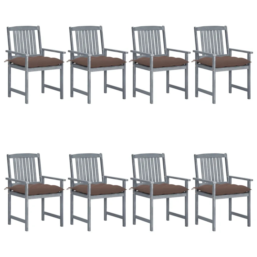 Sedie da Giardino con Cuscini 8 pz in Massello di Acacia Grigie cod mxl 8536
