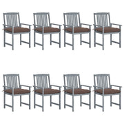 Sedie da Giardino con Cuscini 8 pz in Massello di Acacia Grigie cod mxl 8536